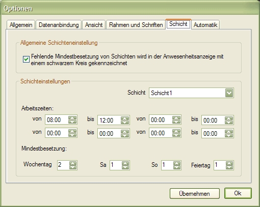 SF Dienstplan Optionen