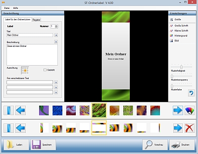 Screenshot vom Programm: SF-Ordnerlabel