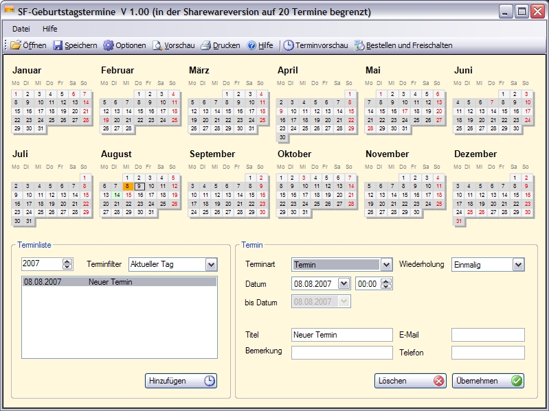SF Geburtstagstermine Screenshot