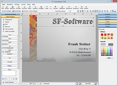 SF-Visitenkarte - Software zum Visitenkarten drucken
